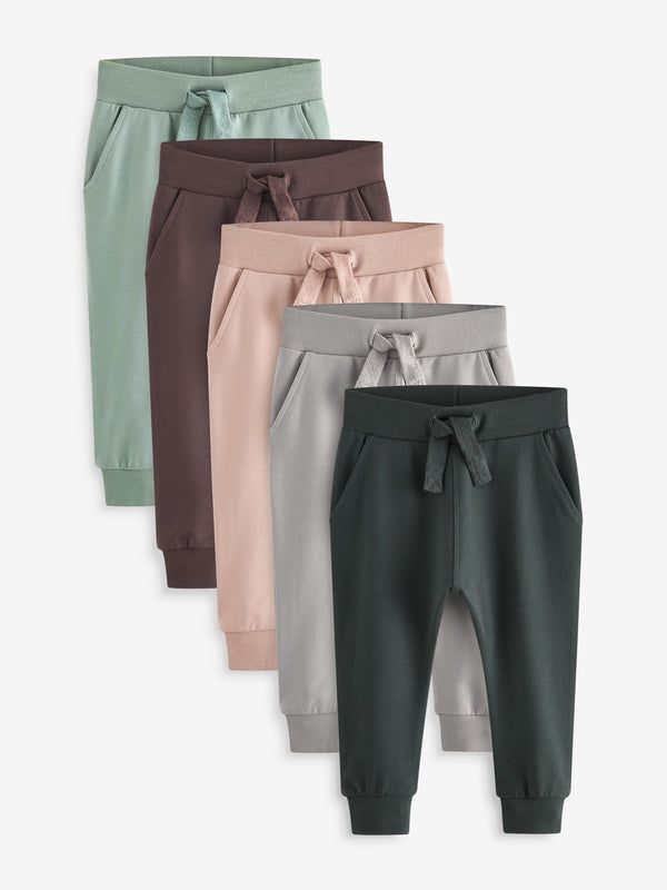 Mineral Green/Ecru Cream/Grey Joggers 5 Pack (3mths-7yrs)