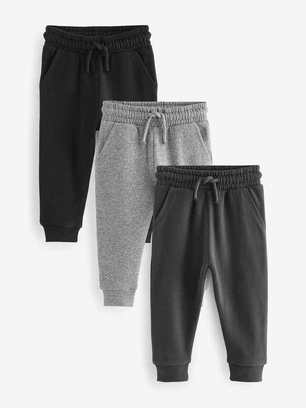 Black/Charcoal/Grey Soft Touch Joggers 3 Pack (3mths-7yrs)