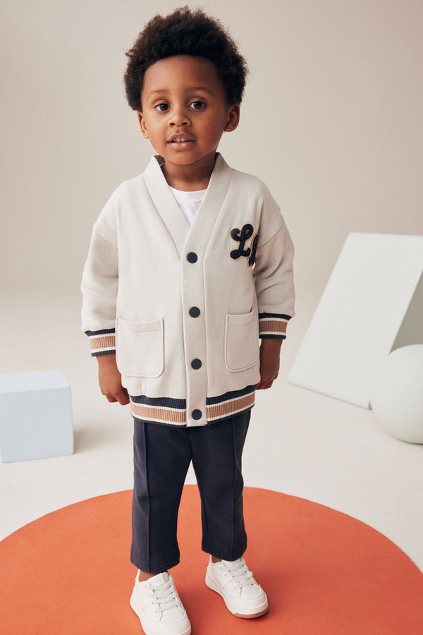 Charcoal Grey Varsity Jersey Cardigan and Joggers Set (3mths-7yrs)