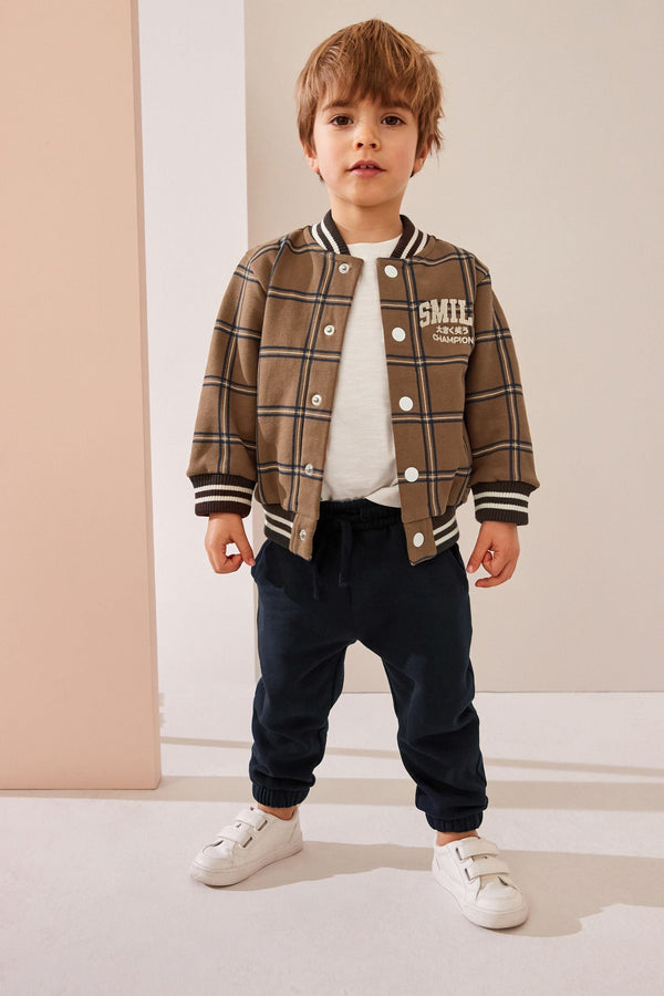 Tan Brown Check 2 Piece Jersey Check Bomber and Jogger Set (3mths-7yrs)