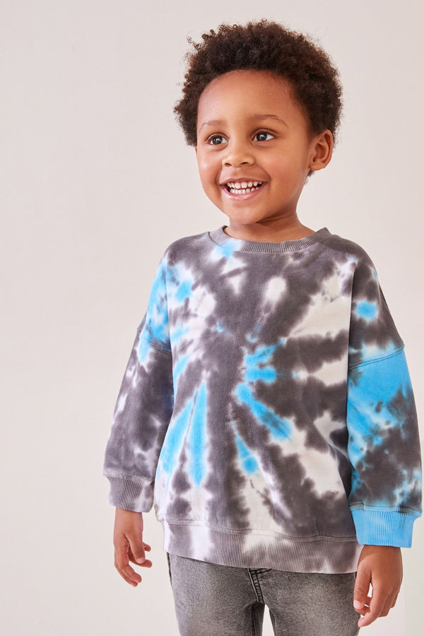 Grey/Blue Tie Dye All Over 100% Cotton Print Sweatshirt (3mths-7yrs)