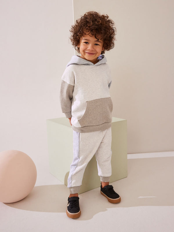 Grey/Ecru Cream Colourblock Hoodie and Joggers Set (3mths-7yrs)