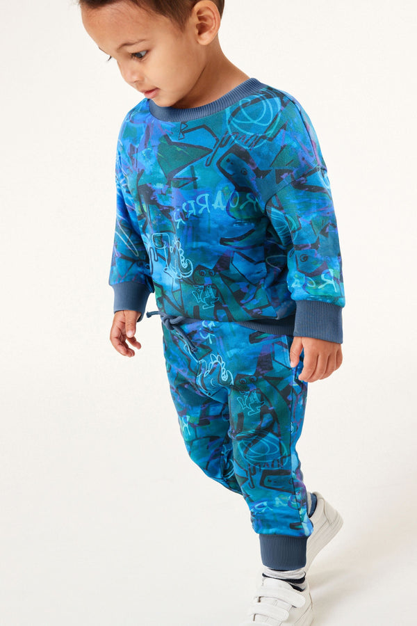 Blue Graffiti All-Over Print Crew Neck Sweatshirt and Joggers Set (3mths-7yrs)