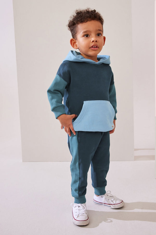 Blue Colourblock Hoodie and Joggers Set (3mths-7yrs)