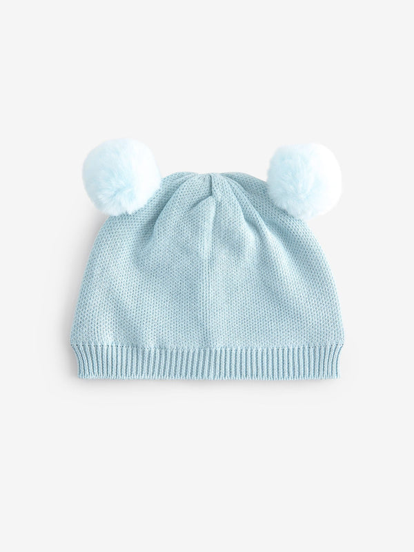 Pale Blue Double Pom Knitted Baby Hat (0mths-2yrs)