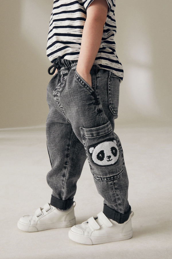 Black Denim with Panda Utility Jeans (3mths-7yrs)