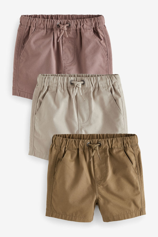 Tan/Stone/Pink Pull-On 100% Cotton Shorts 3 Pack (3mths-7yrs)