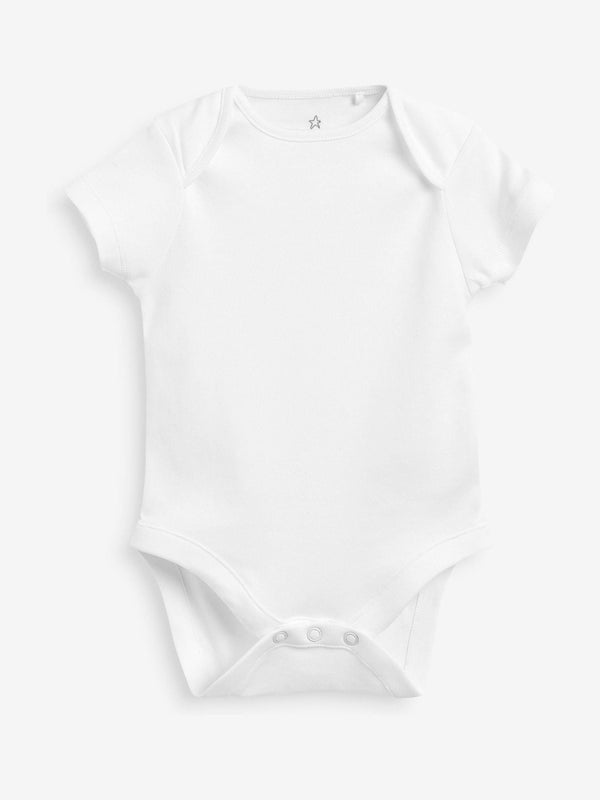 White Essential 2 Pack Baby Short Sleeve Bodysuits immediate