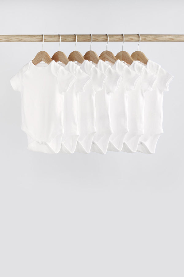 White Essential 7 Pack Baby Short Sleeve Bodysuits