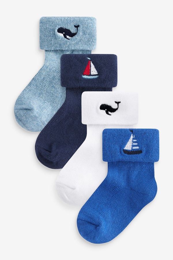 Blue/White 4 Pack Roll Top Baby Socks _fawre_