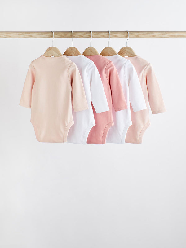 Pink/White 5 Pack 7 Pack Essential Long Sleeve Baby Bodysuits