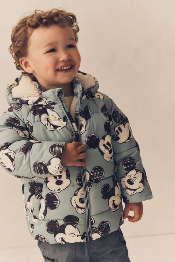 Light Blue Mickey Borg Lined Padded Coat (3mths-7yrs)