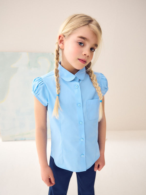 Blue Puff Sleeve School Blouse (3-16yrs)
