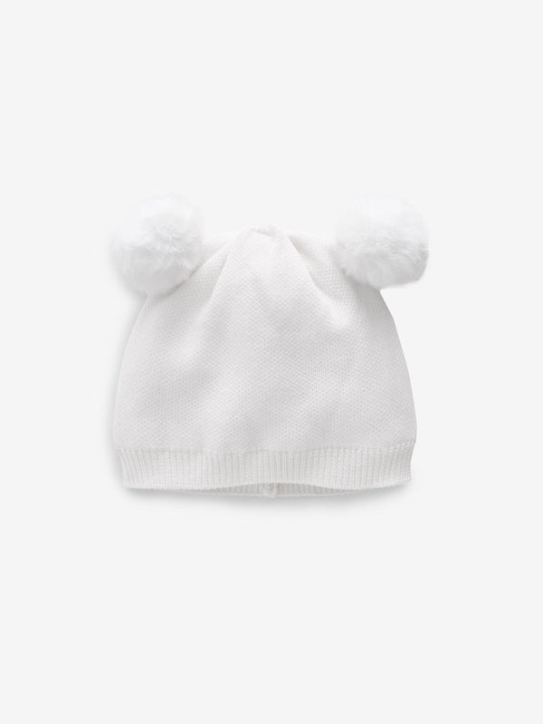 White Delicate Double Pom Baby Hat