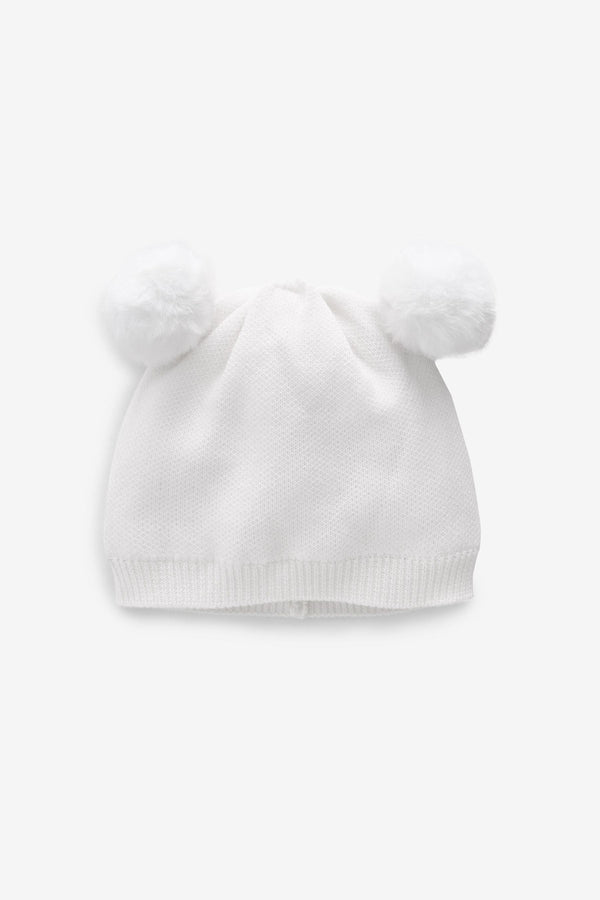 White Delicate Double Pom Baby Hat