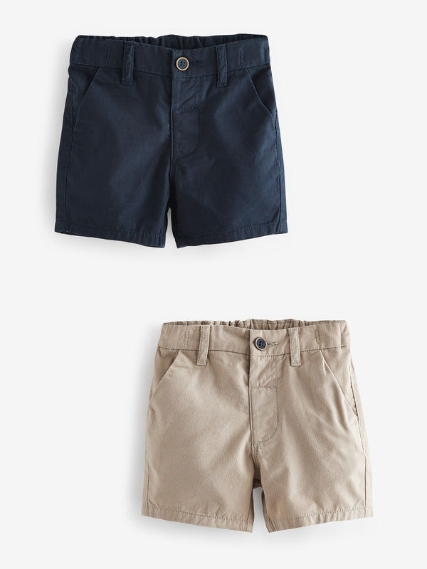 Navy/Stone 100% Cotton Chino Shorts 2 Pack (3mths-7yrs)