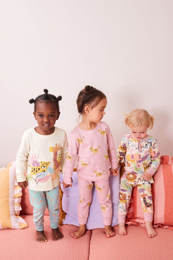 Multi Safari Animal Pyjamas 3 Pack (9mths-8yrs)