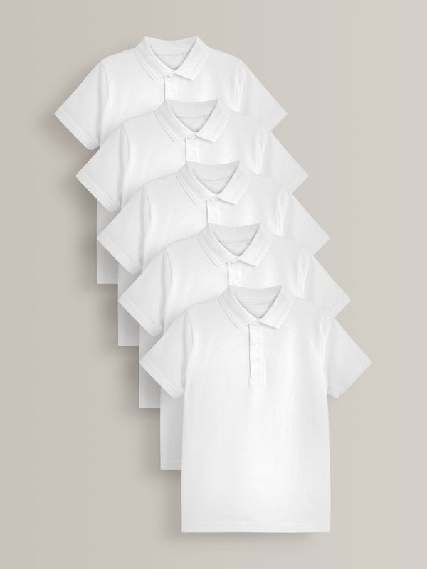 White School Short Sleeve Cotton Polo Shirts 5 Pack (3-16yrs)