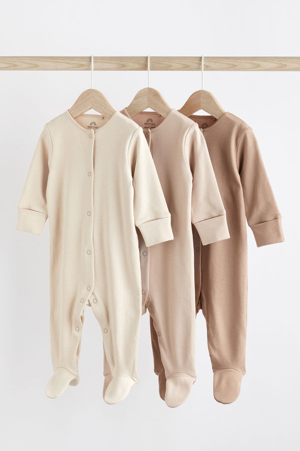 Beige Baby 100% Cotton Sleepsuits 3 Pack (0-3yrs)