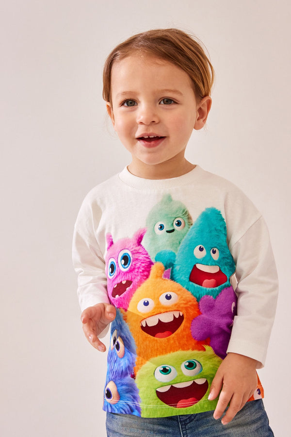 White Long Sleeve Monster Character T-Shirt (3mths-7yrs)