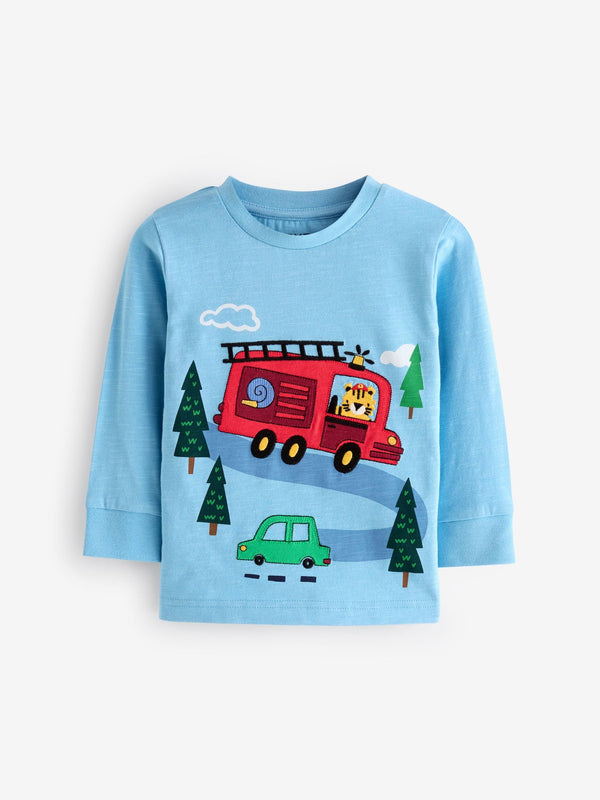 Blue Fire Engine Long Sleeve Transport T-Shirt (3mths-7yrs)
