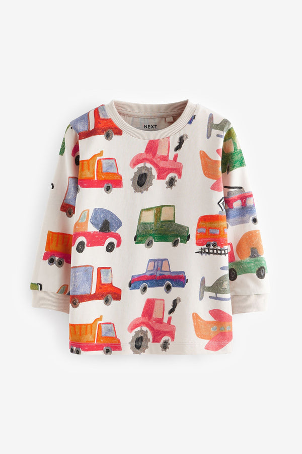 Neutral Watercolour Long Sleeve Transport T-Shirt (3mths-7yrs)