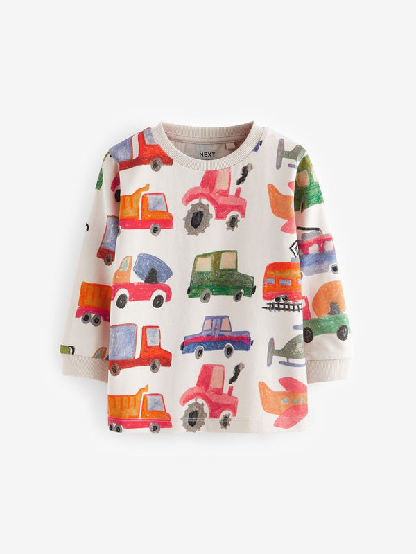 Neutral Watercolour Long Sleeve Transport T-Shirt (3mths-7yrs)