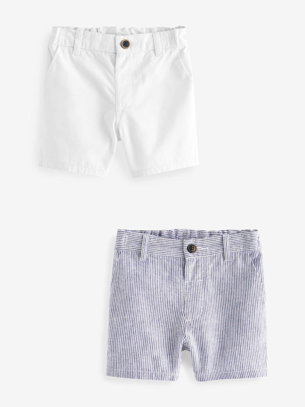 White/Blue 100% Cotton Chino Shorts 2 Pack (3mths-7yrs)