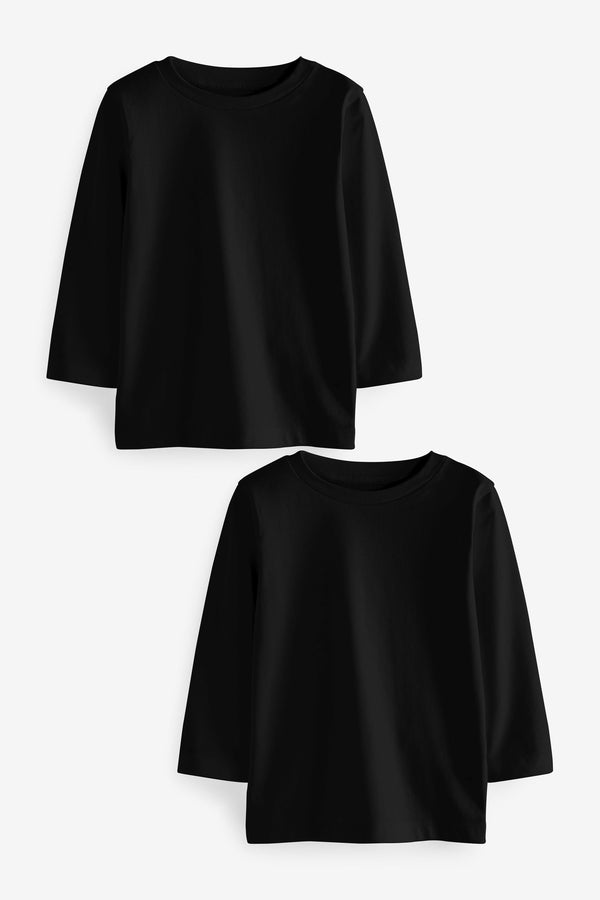 Black 100% Cotton Long Sleeve T-Shirts 2 Pack (3mths-7yrs)