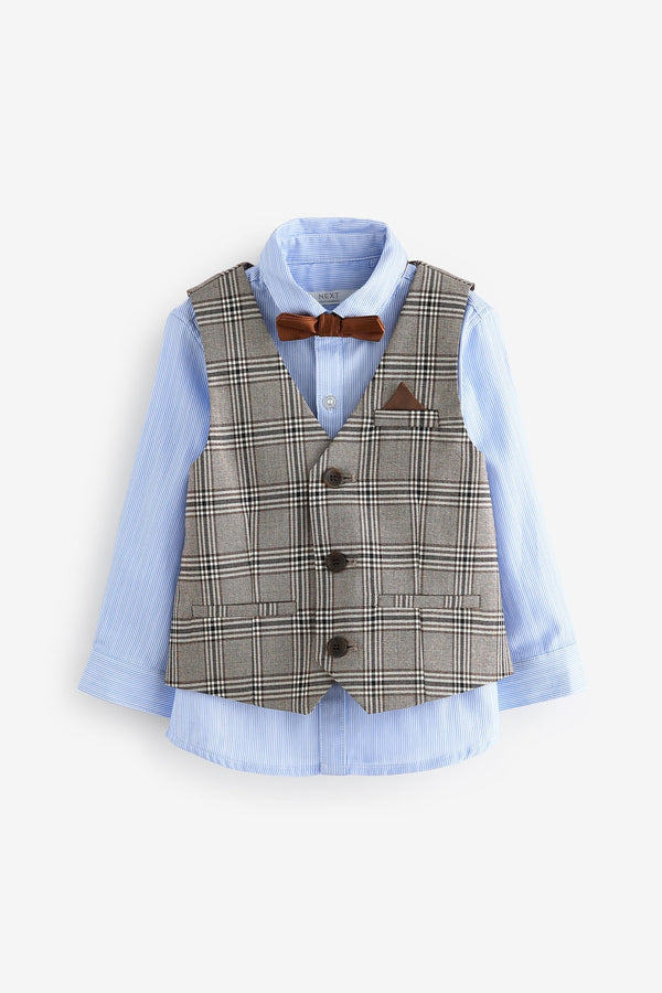 Neutral Check Waistcoat, Shirt & Bow Tie Set (3mths-9yrs)