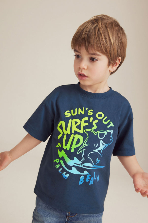 Navy Shark Short Sleeve Character T-Shirt (3mths-7yrs)