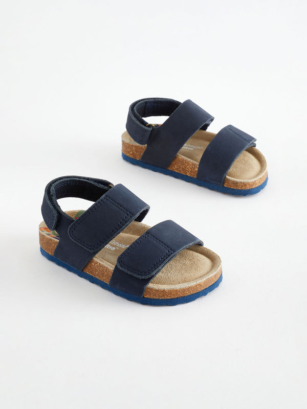 Navy Standard Fit (F) Leather Touch Fastening Corkbed Sandals