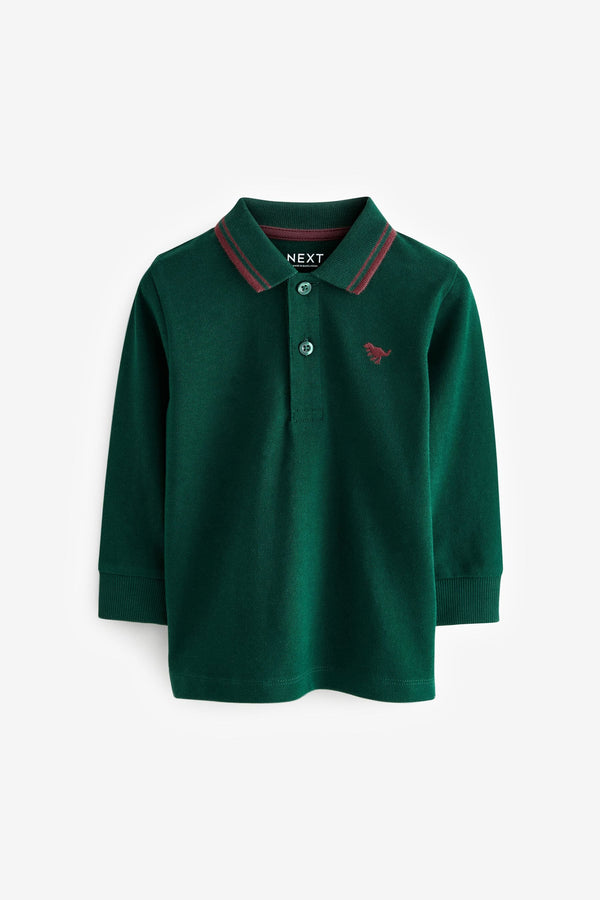 Green 100% Cotton Long Sleeve Polo Shirt (3mths-7yrs)