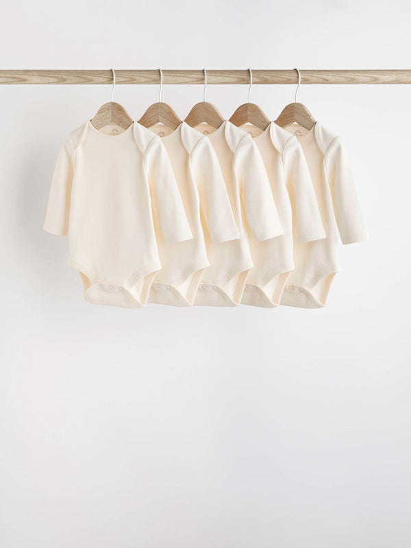 Cream Essential Baby Long Sleeve Bodysuits 5 Pack