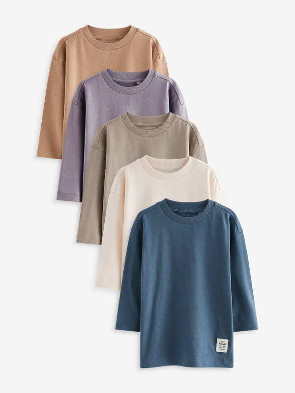 Multi Plain Long Sleeve T-Shirts 5 Pack (3mths-7yrs)