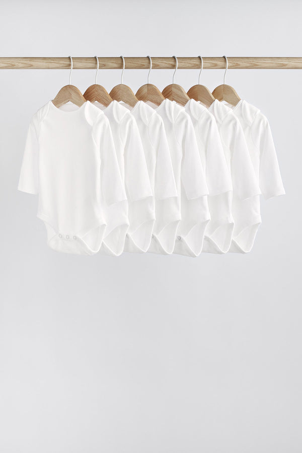 White 7 Pack Essential Baby Long Sleeve Bodysuits