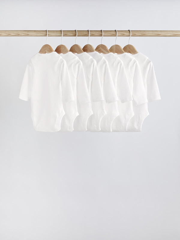 White 7 Pack Essential Baby Long Sleeve Bodysuits