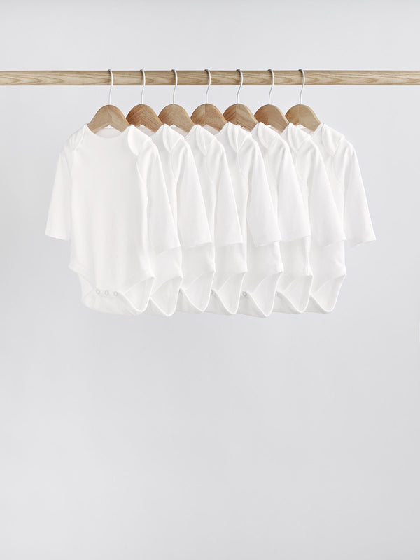 White 7 Pack Essential Baby Long Sleeve Bodysuits