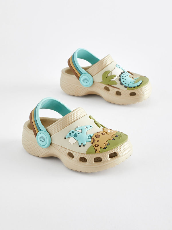 Neutral Dinosaur Scene Clogs