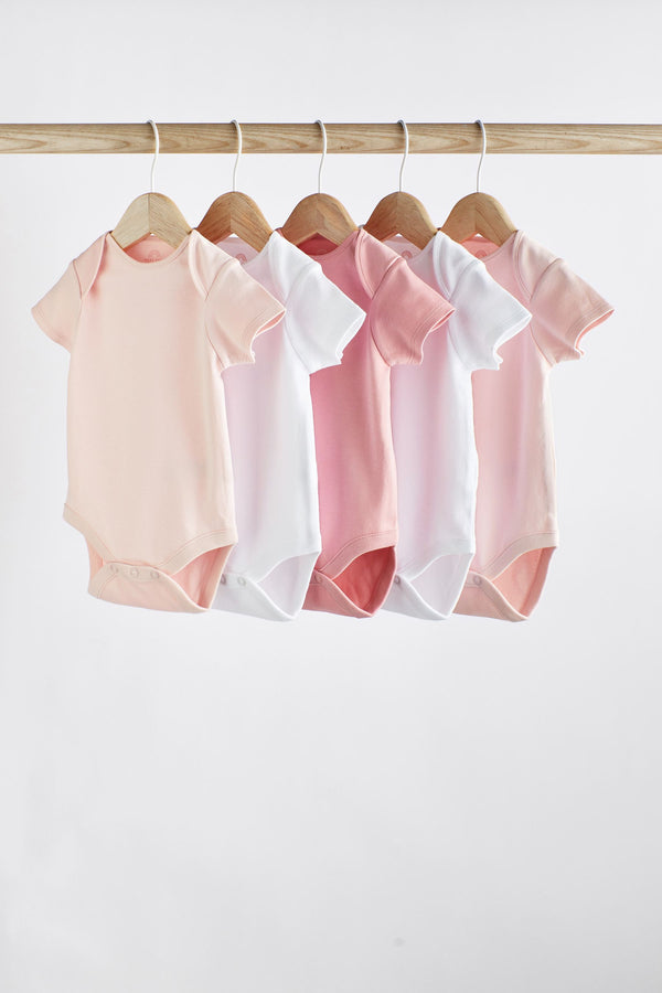 Pink/White Short Sleeve Baby Bodysuits