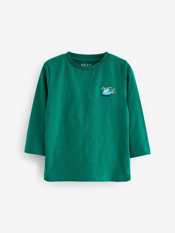 Green Helicopter Long Sleeves Semi Plain T-Shirt (3mths-7yrs)