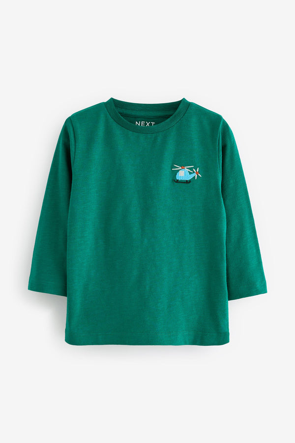 Green Helicopter 100% Cotton Long Sleeves Semi Plain T-Shirt (3mths-7yrs)