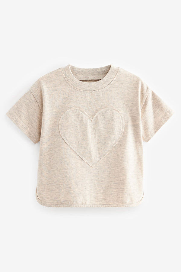 Oatmeal 100% Cotton Short Sleeve Appliqué T-Shirt (3mths-7yrs)