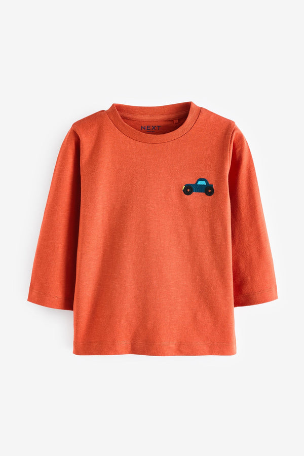 Orange Car Long Sleeve Semi Plain T-Shirt (3mths-7yrs)