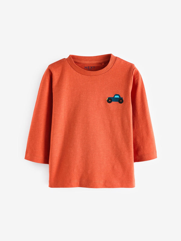 Orange Car Long Sleeves Semi Plain T-Shirt (3mths-7yrs)