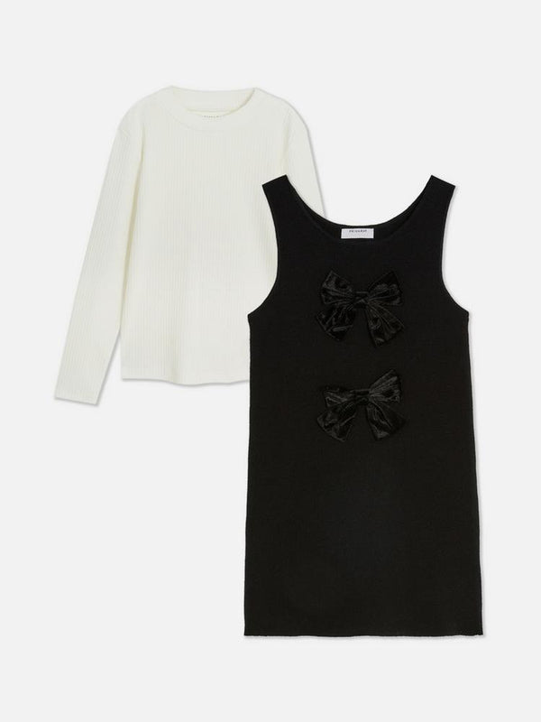 Primark  Long Sleeve T-Shirt and Bow Pinafore Dress Set