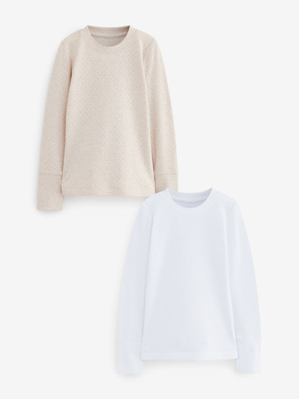 Oatmeal Thermal Long Sleeve Tops 2 Pack (2-16yrs)