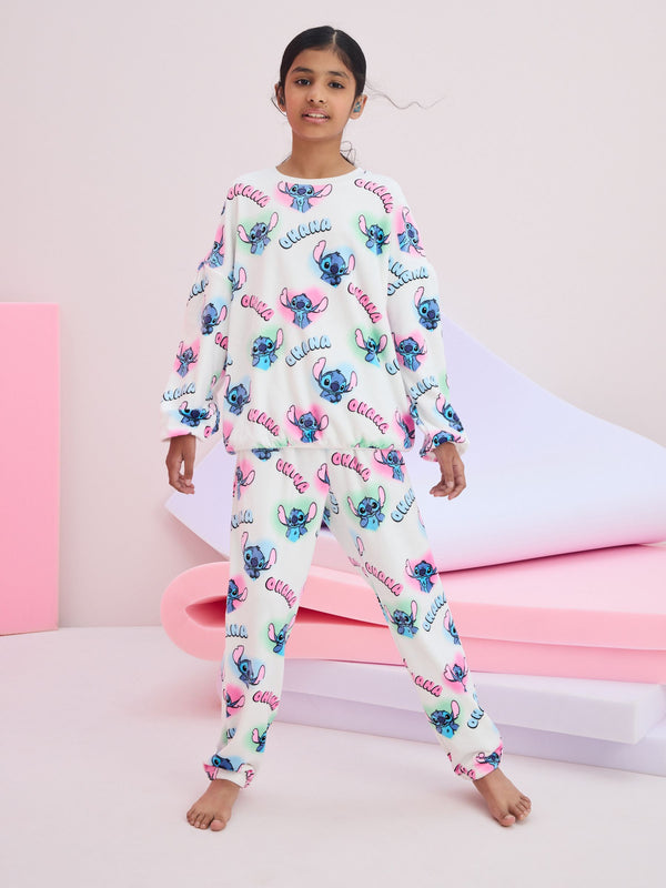 White/Pink License Lilo and Stitch Cosy Fleece Pyjamas (3-16yrs)
