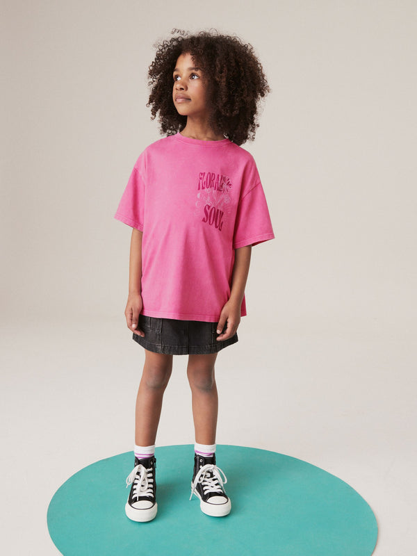 Pink Acid Wash 100% Cotton Graphic T-Shirt (3-16yrs)
