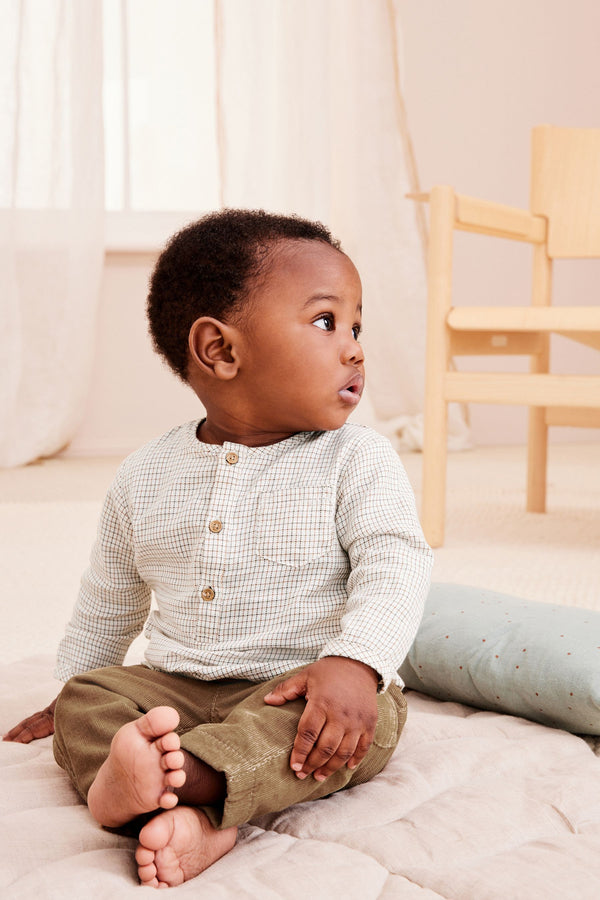 Brown Check Shirt And Corduroy Trousers Baby 2 Piece Set (0mths-2yrs)